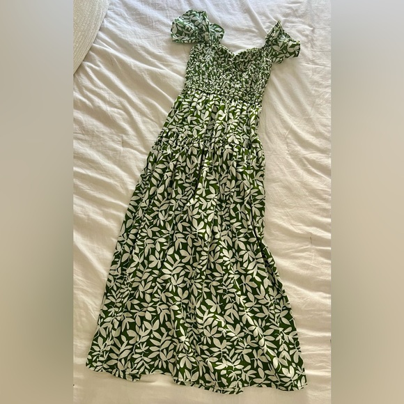 Abercrombie & Fitch Green White Floral Ruffle Strap Smocked Midi Dress S - Picture 4 of 7